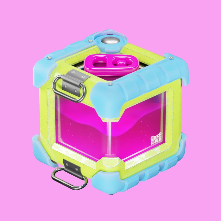 Crazy Cupcake — a lime-and-sky-blue GloopCube slime incubator concept with pink gloop