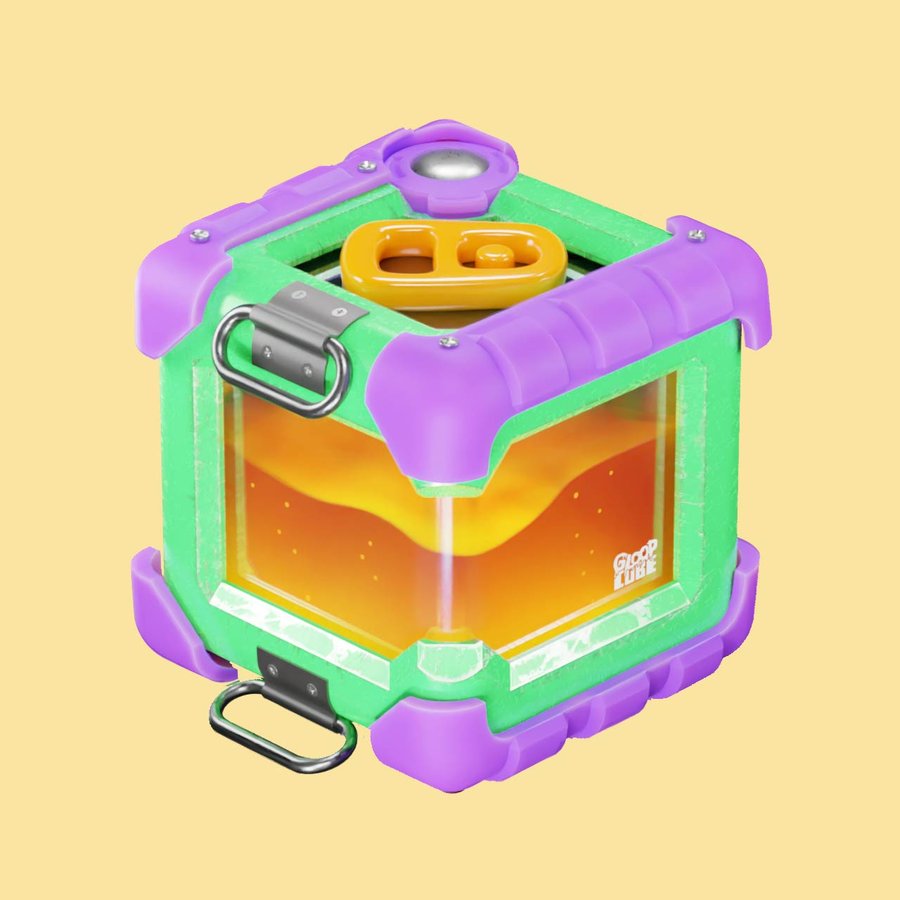 Lucky Mango — a purple-and-mint GloopCube slime incubator concept with orange gloop