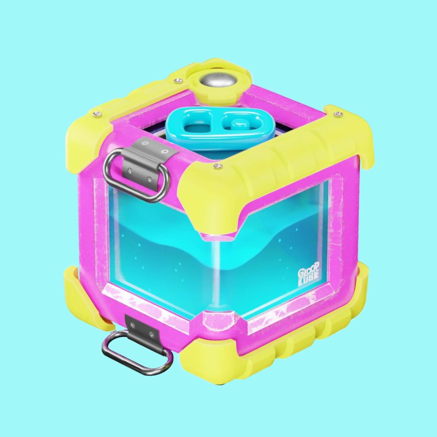Soda Bubble — a yellow-and-magenta GloopCube slime incubator concept with cyan gloop